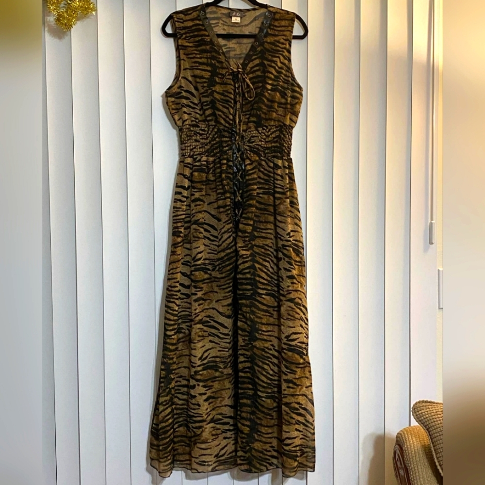 Dots XL Tiger Print Dress Leather Detail Animal Maxi Corset